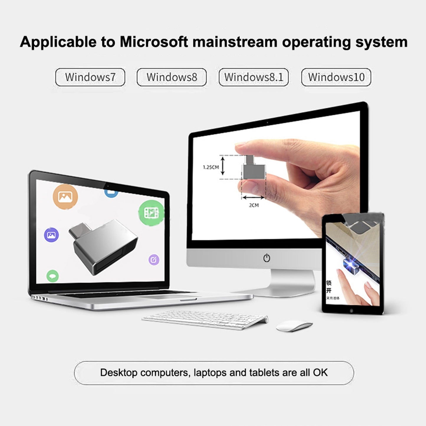 USB Fingerprint Reader Type C Biometric Scanner Fingerprint Unlock Reader for Windows Win7/10 Silver Gray