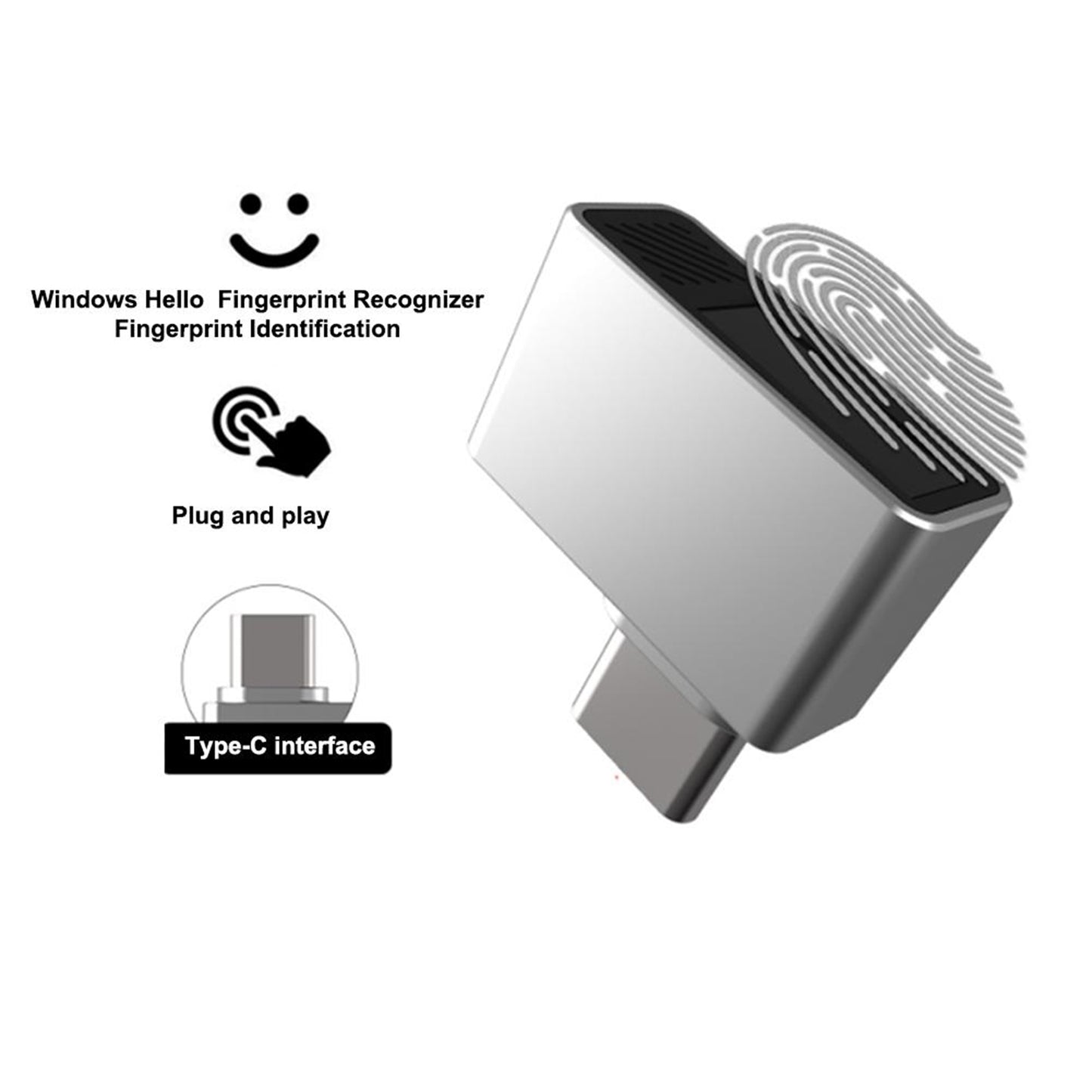 USB Fingerprint Reader Type C Biometric Scanner Fingerprint Unlock Reader for Windows Win7/10 Silver Gray