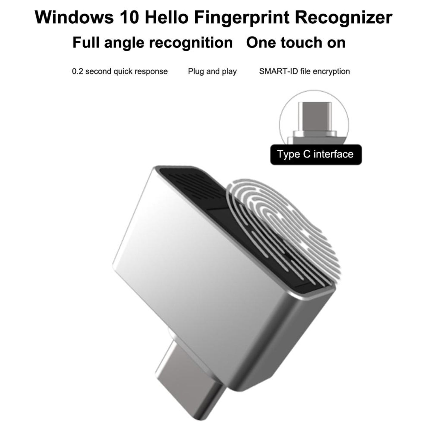 USB Fingerprint Reader Type C Biometric Scanner Fingerprint Unlock Reader for Windows Win7/10 Silver Gray