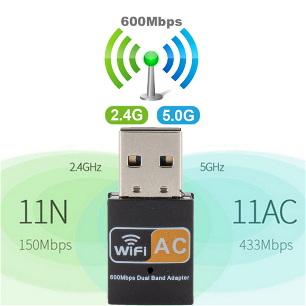 Usb Wifi Adapter 600mbps 2.4ghz 5ghz Wifi Antenna Dual Band 802.11b/n/g/ac Mini Wireless Network Card Receiver black