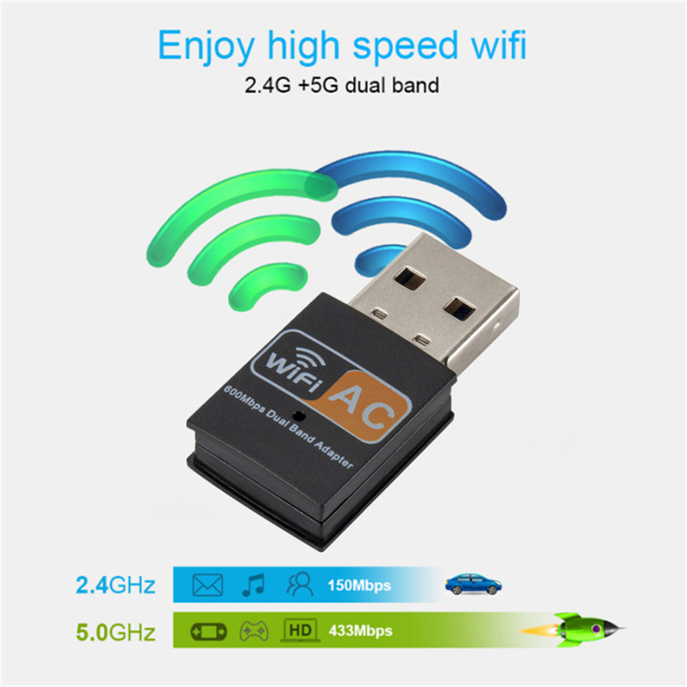 Usb Wifi Adapter 600mbps 2.4ghz 5ghz Wifi Antenna Dual Band 802.11b/n/g/ac Mini Wireless Network Card Receiver black