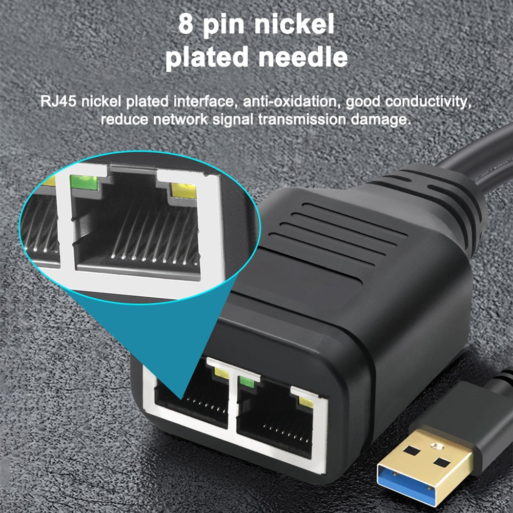 RJ45 Ethernet Splitter 1 Female To 2 Female Network Extension Connector Ethernet Switch With Usb Charging Cable black