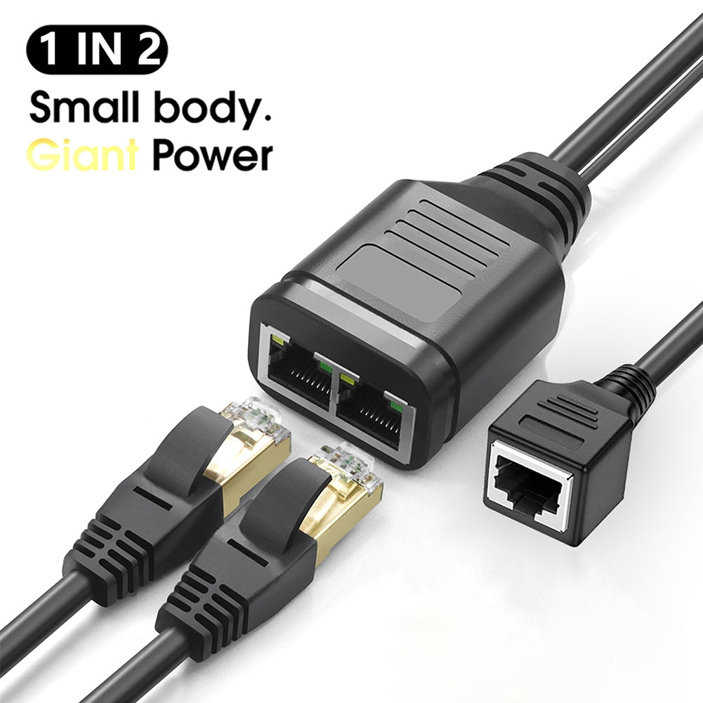 RJ45 Ethernet Splitter 1 Female To 2 Female Network Extension Connector Ethernet Switch With Usb Charging Cable black