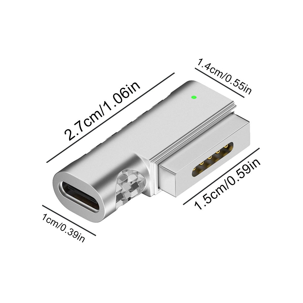 Type C Magnetic Usb Adapter Connector Type-C Female To Compatible For Magsafe 2 PD 100w T Shape Plug Converter silver