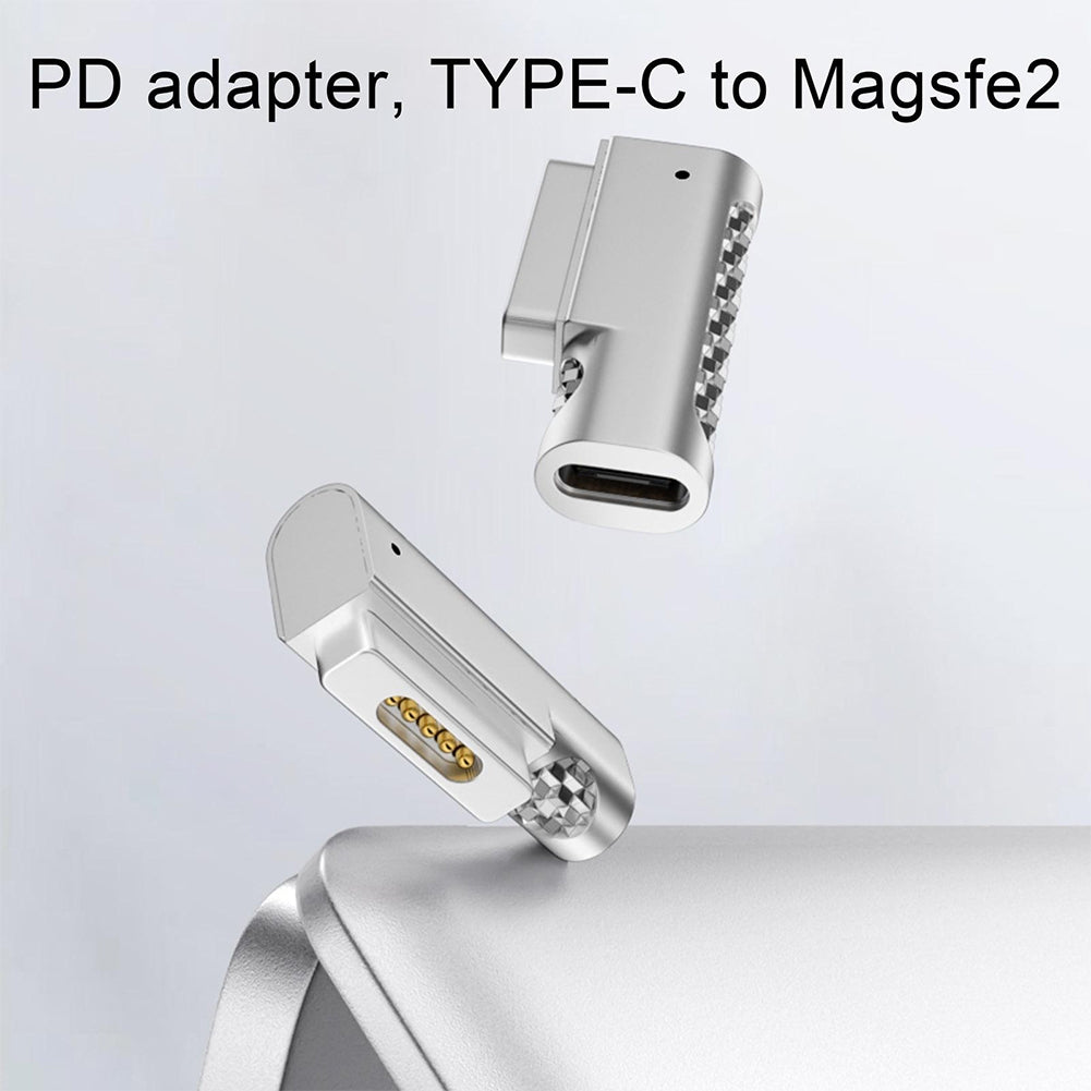 Type C Magnetic Usb Adapter Connector Type-C Female To Compatible For Magsafe 2 PD 100w T Shape Plug Converter silver