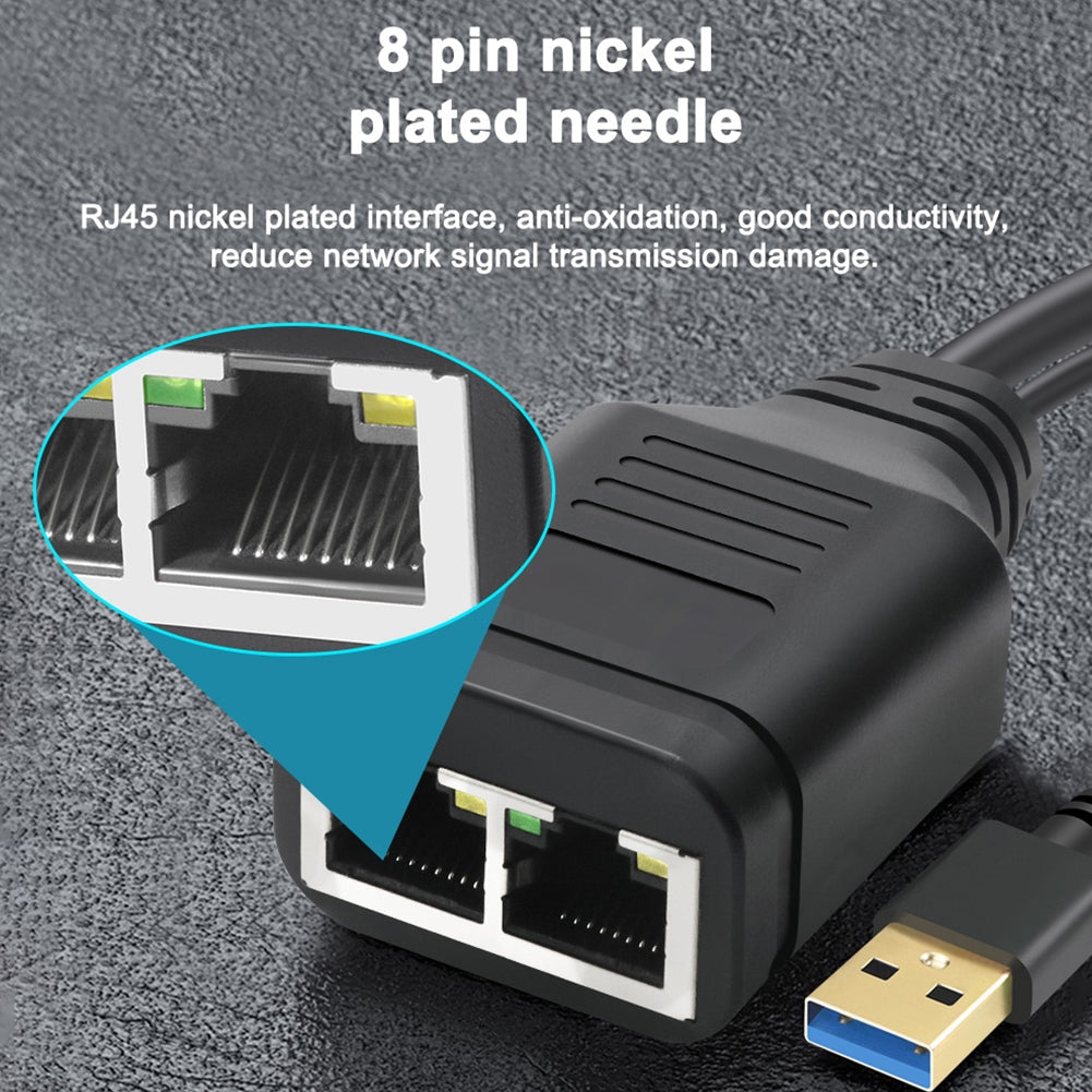 RJ45 Network Splitter Adapter RJ45 Male 1 To 2 With Usb Power Cable LAN Interface Ethernet Connector 100M black