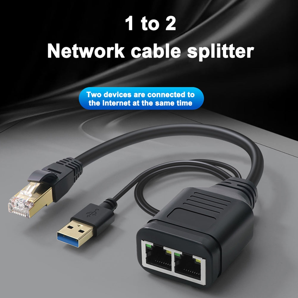 RJ45 Network Splitter Adapter RJ45 Male 1 To 2 With Usb Power Cable LAN Interface Ethernet Connector 100M black