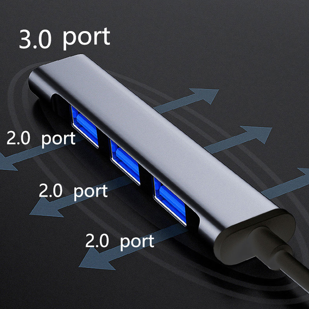 USB 3.0 Hub 4-Port USB Splitter USB2.0 USB3.0 Interface Type-C Docking Station With Extended Cable For Laptop gray