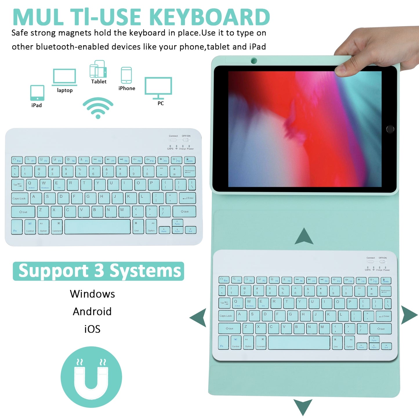 Tablet Case with Keyboard Compatible for 10.2-Inch iPad Pro11 Wireless Detachable Keyboard Cover Green