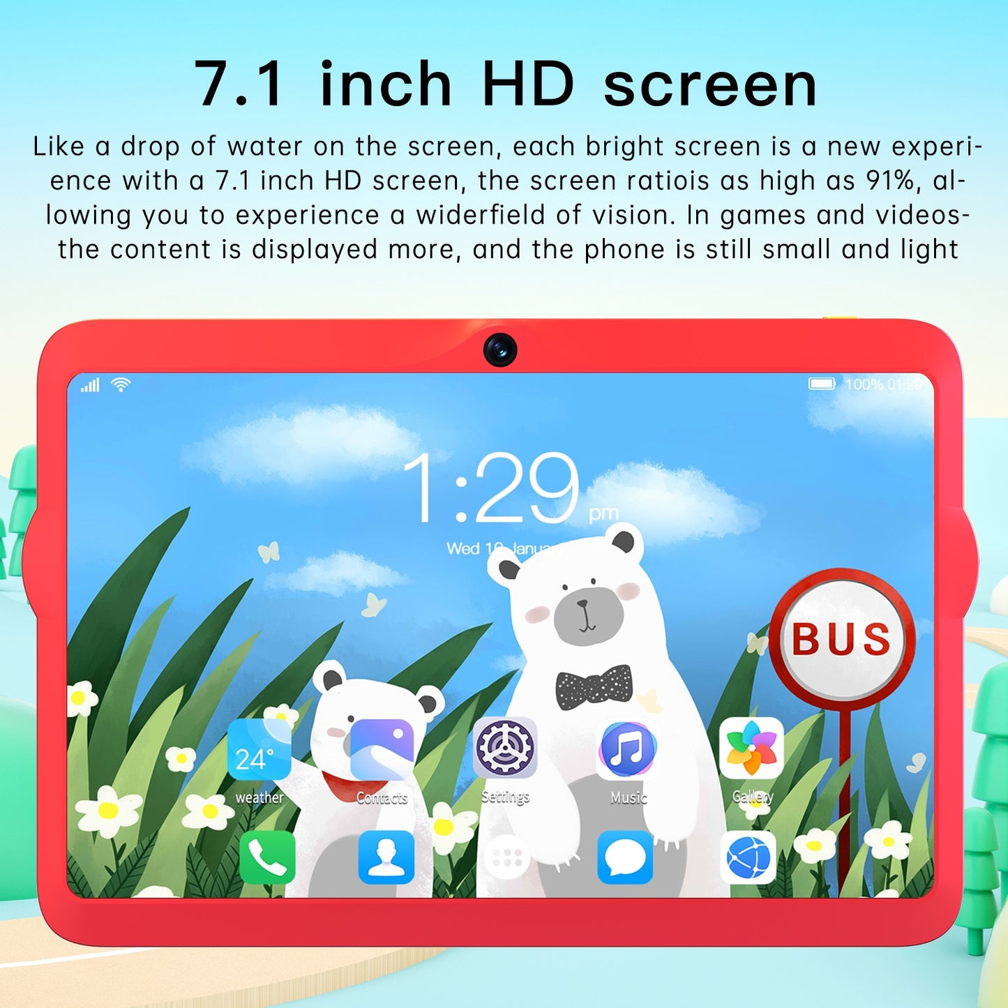 7.1 Inch Kids Tablet MT6592 Octa Core 2GB RAM 16GB ROM Android 5.1 1280 x 800 Screen 3000mah Red US Plug