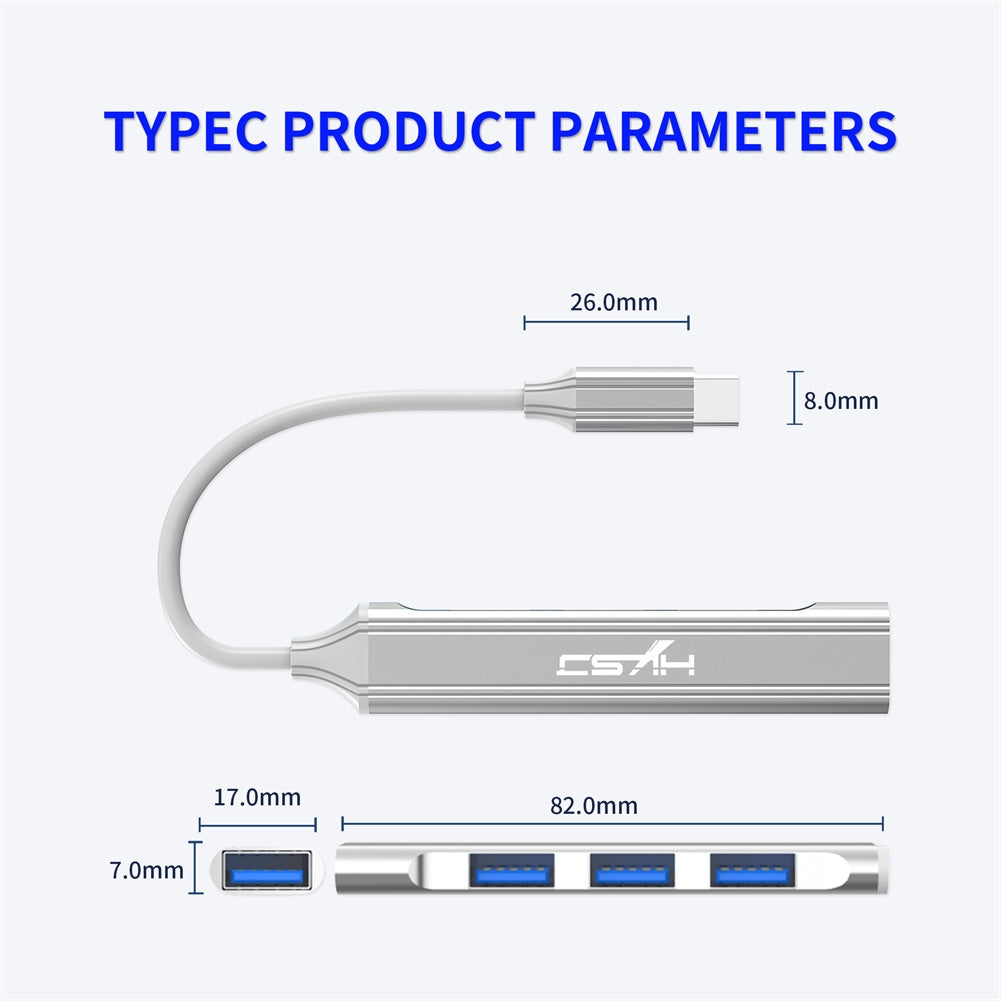 USB C Hub 4-Port USB Hub Slim Mini Data Adapter Multiport Dongle With Cable For Laptop PC Printer Flash Drive Silver USB