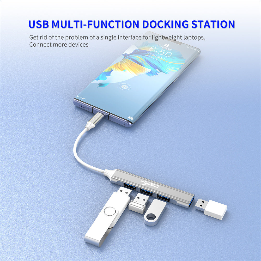 USB C Hub 4-Port USB Hub Slim Mini Data Adapter Multiport Dongle With Cable For Laptop PC Printer Flash Drive Silver USB