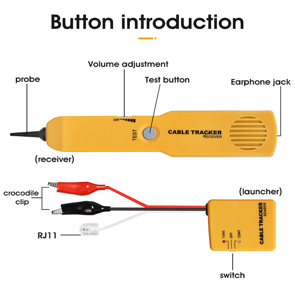 RJ11 Network Cable Tracker Line Finder Detector Tool Cable Transmitter + Cable Receiver Network Cable Tester Kit yellow