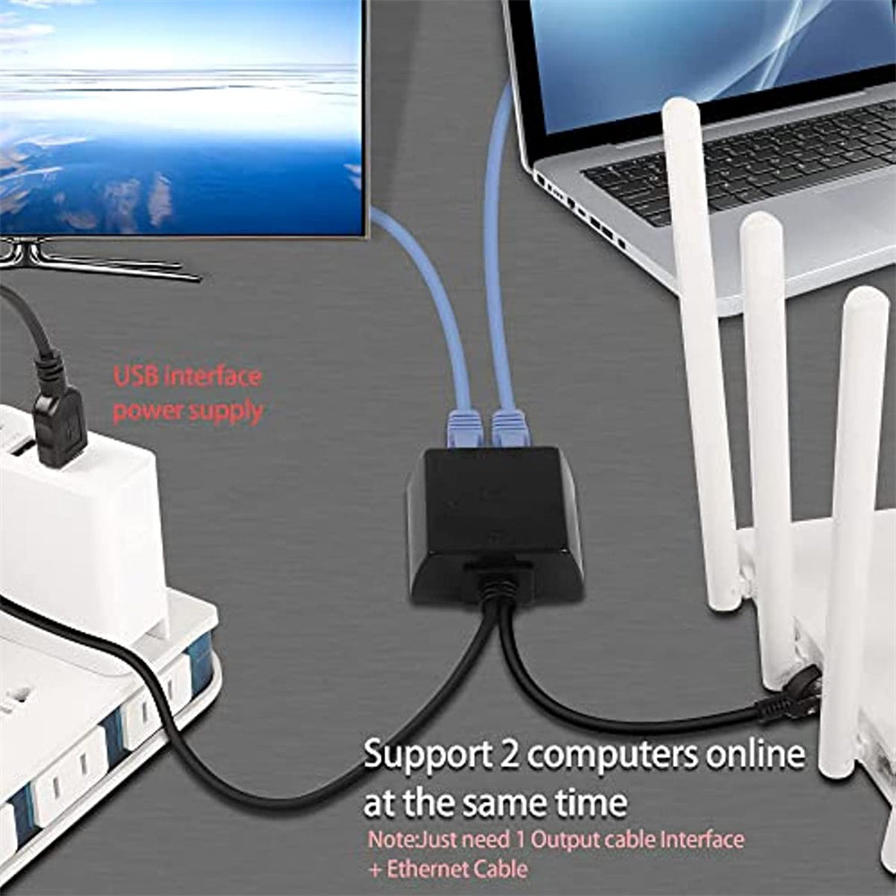 Ethernet Splitter 1 To 2 Cat6 RJ45 Network Extension Connector With USB Power Cable Ethernet Cable Splitter RJ45 male to double female