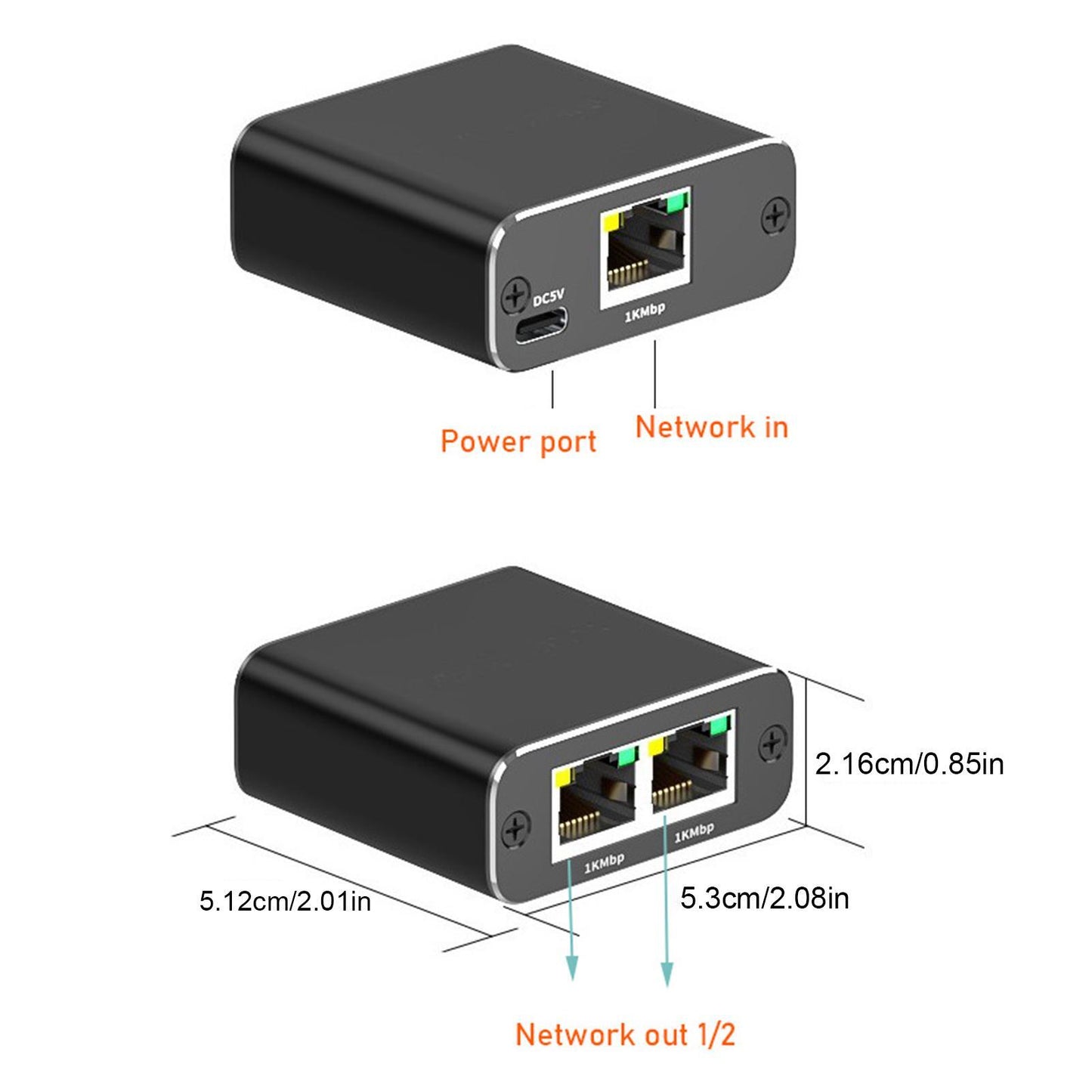 Ethernet Splitter 1 To 2 High Speed 1000Mbps Ethernet Splitter 2 Devices Simultaneous Networking RJ45 Splitter Adapter black