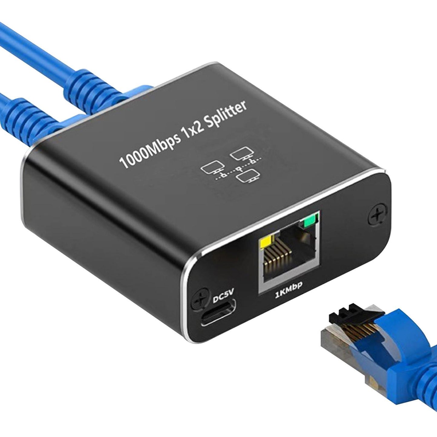 Ethernet Splitter 1 To 2 High Speed 1000Mbps Ethernet Splitter 2 Devices Simultaneous Networking RJ45 Splitter Adapter black