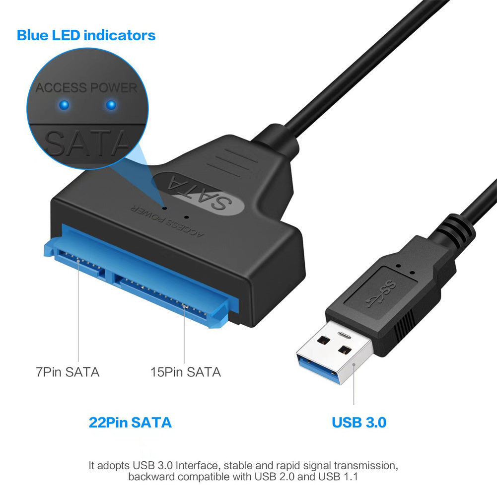 USB 3.0 To SATA Adapter Cable Super Fast Data Transfer SATA Cable Converter With Power Port For 2.5" SSD HDD Drives black