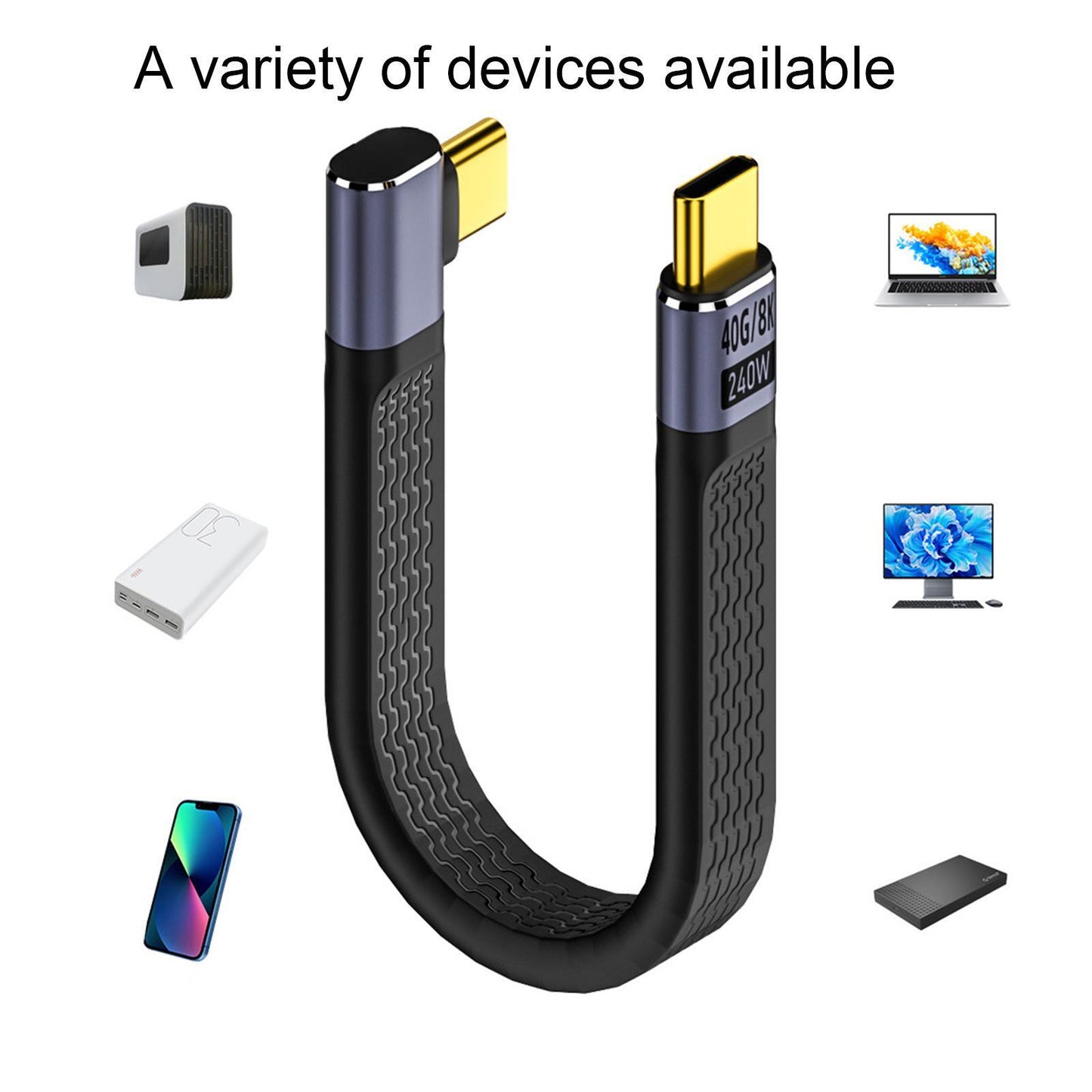 USB 4.0 Cable 15CM Short USB C To USB C Cable 40Gbps Data Transmission 240W Fast Charge Cable FPC Design For Laptop Phones C male straight - C male bend