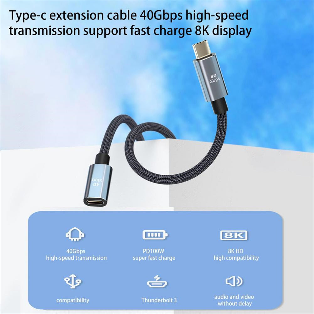 Type-C USB 4.0 40Gbps Data Charging Cable 100W 5A Fast Charge Cable 8K 60HZ Audio Video Transmission For USB C Devices 0.3 meters