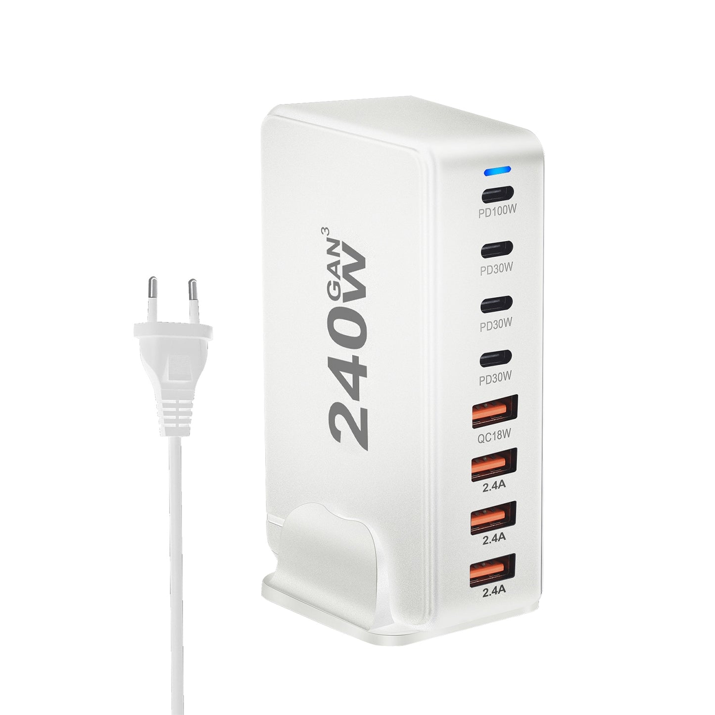 240W Multifunctional USB Charger Hub 4 USB A 4 USB C Hub PD Adapter Charging Block Plug Adapter White EU Plug