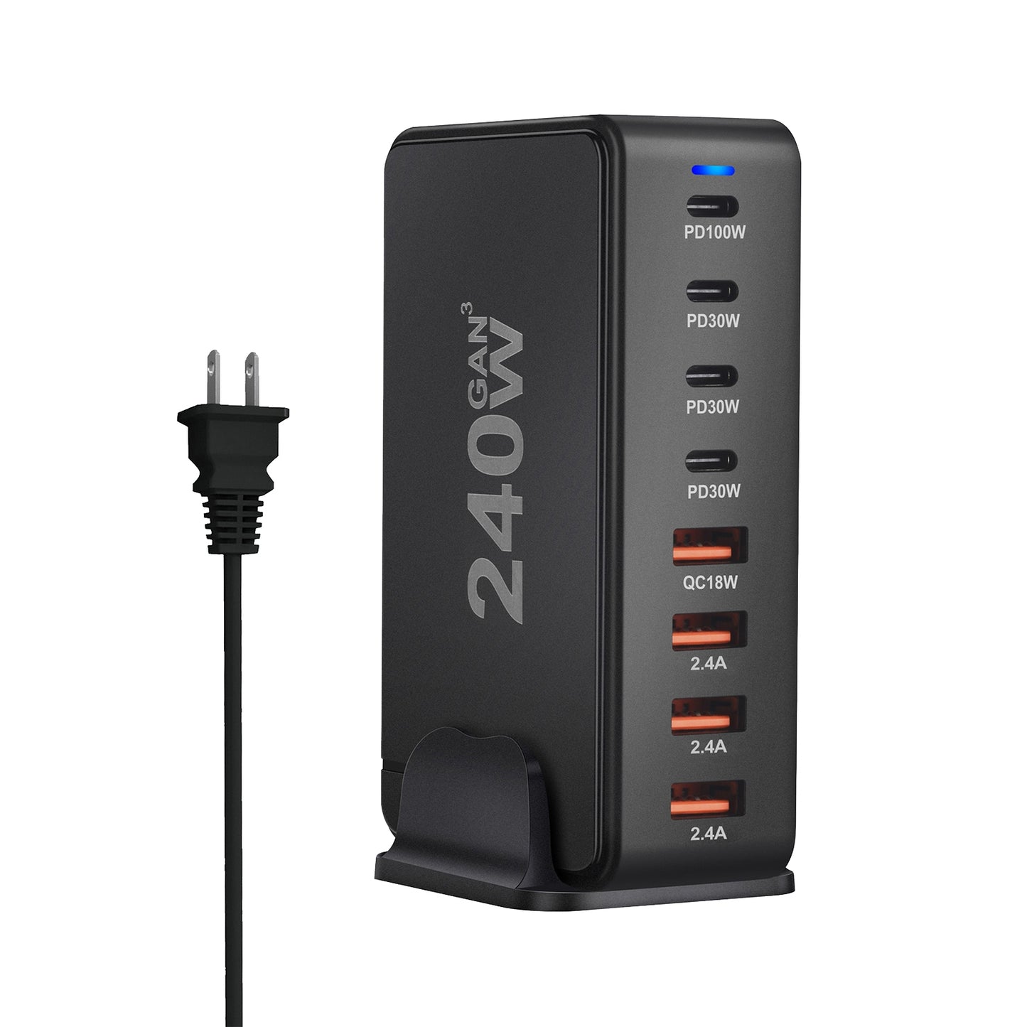 240W Multifunctional USB Charger Hub 4 USB A 4 USB C Hub PD Adapter Charging Block Plug Adapter Black EU Plug