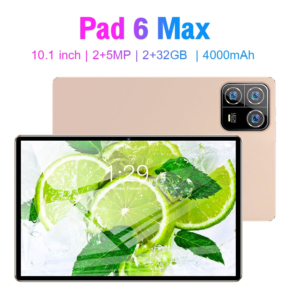 10.1 inch Pad6Max Tablet MTK6735 Quad-core 2GB RAM 32GB ROM Dual SIM 4000mAh Battery WiFi Tablet Golden US Plug