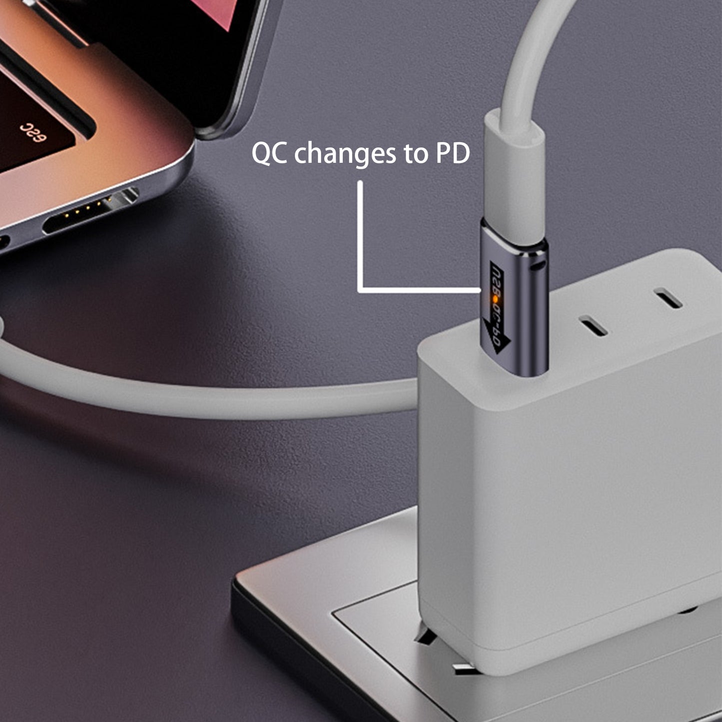 USB A To USB C 10Gbps Adapter USB A Male To USB Type C Female Adapter Fast Charging QC4.0/3.0/2.0 Power To PD Fast Charge Type-C Port For USB C Devices Smart Phone Laptops PC white with light