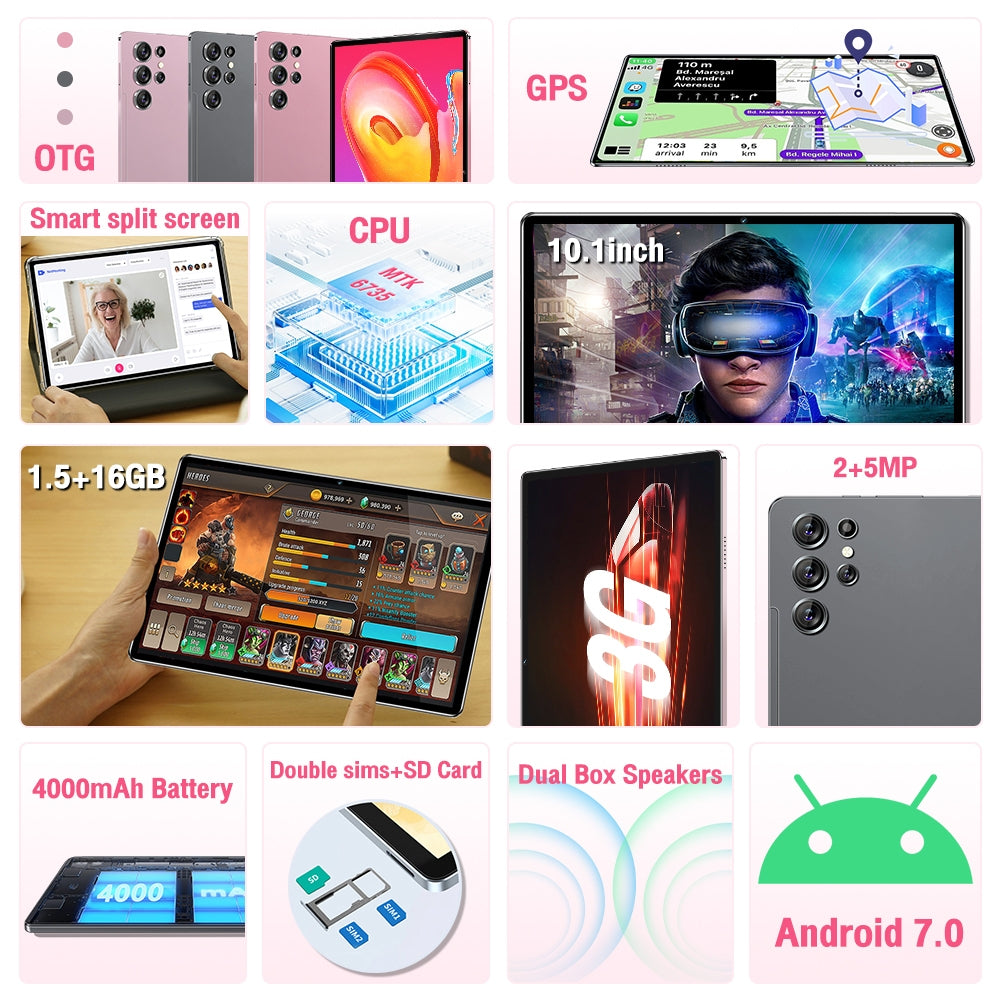 Tab Ultra Tablet 10.1 Inch HD Touch Screen MTK6735 Quad Core 1.5GB RAM 16GB ROM 4000mAh Battery Tablet Gray US Plug