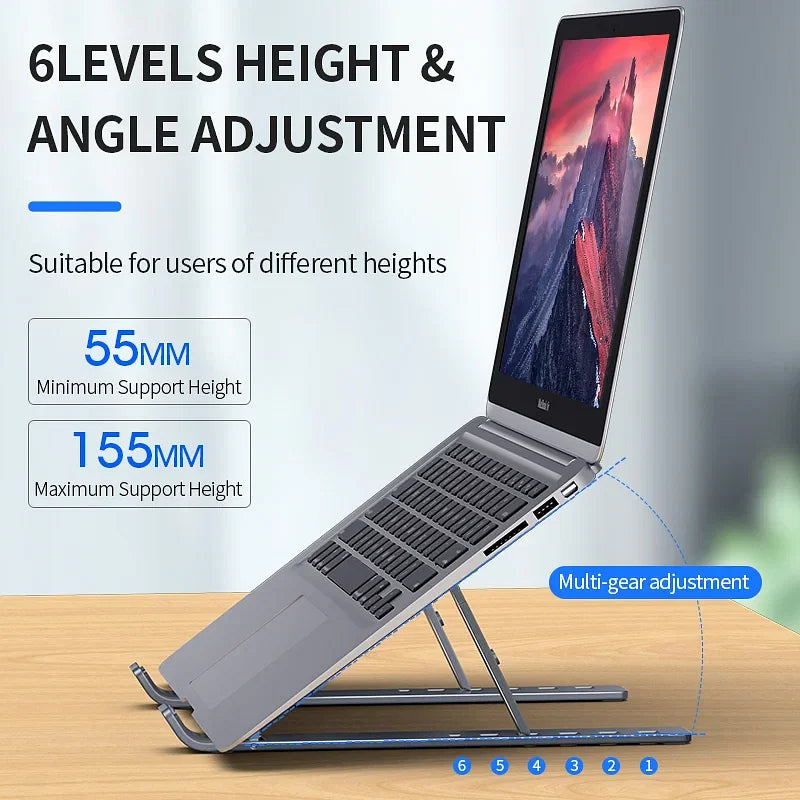 Color: Black - Aluminum Alloy Laptop Holder Stand Adjustable Foldable Portable for Notebook Computer Bracket Lifting Cooling Holder Non-slip