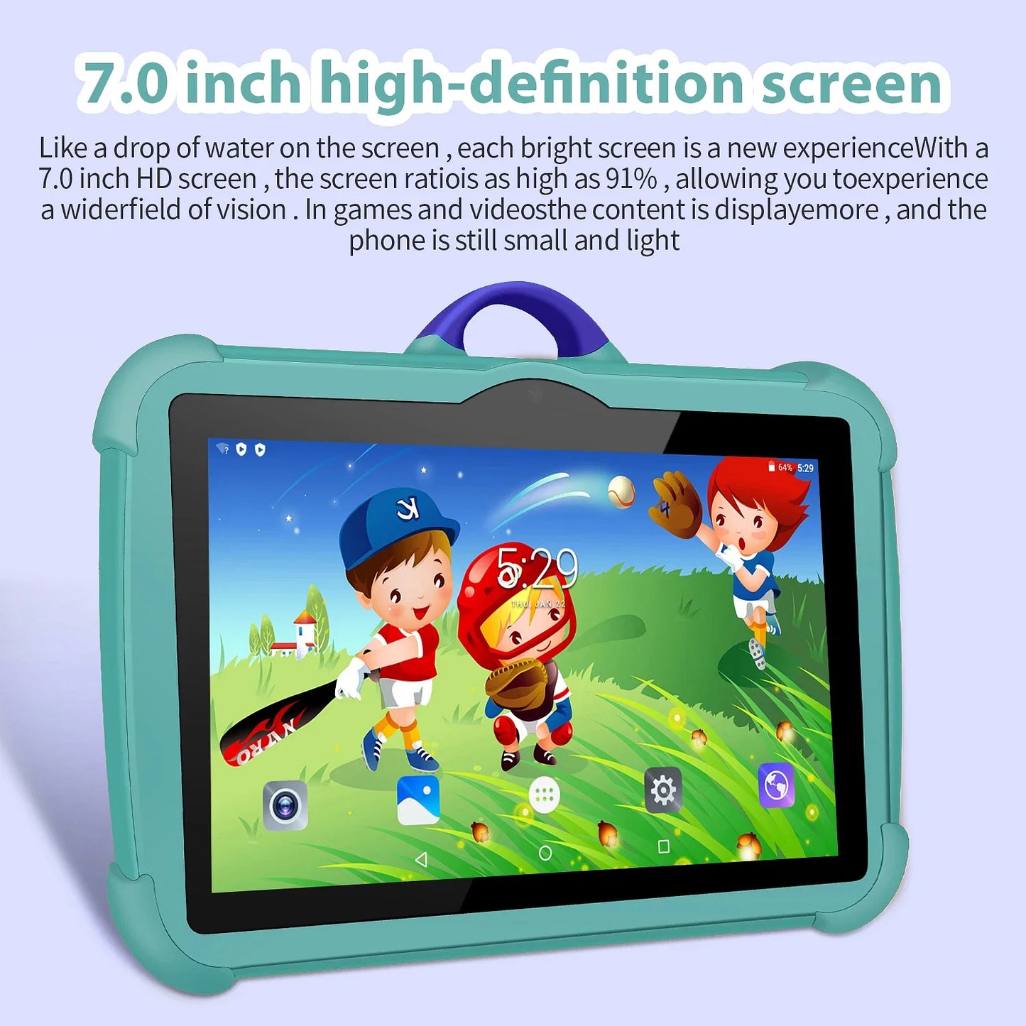 Color: Green, Bundle: Bundle 1 - New 7 Inch Google Learning Education Games Kids' tablet Quad Core 4GB RAM 64GB ROM 5G WiFi Tablets Cheap Simple Children's Gifts