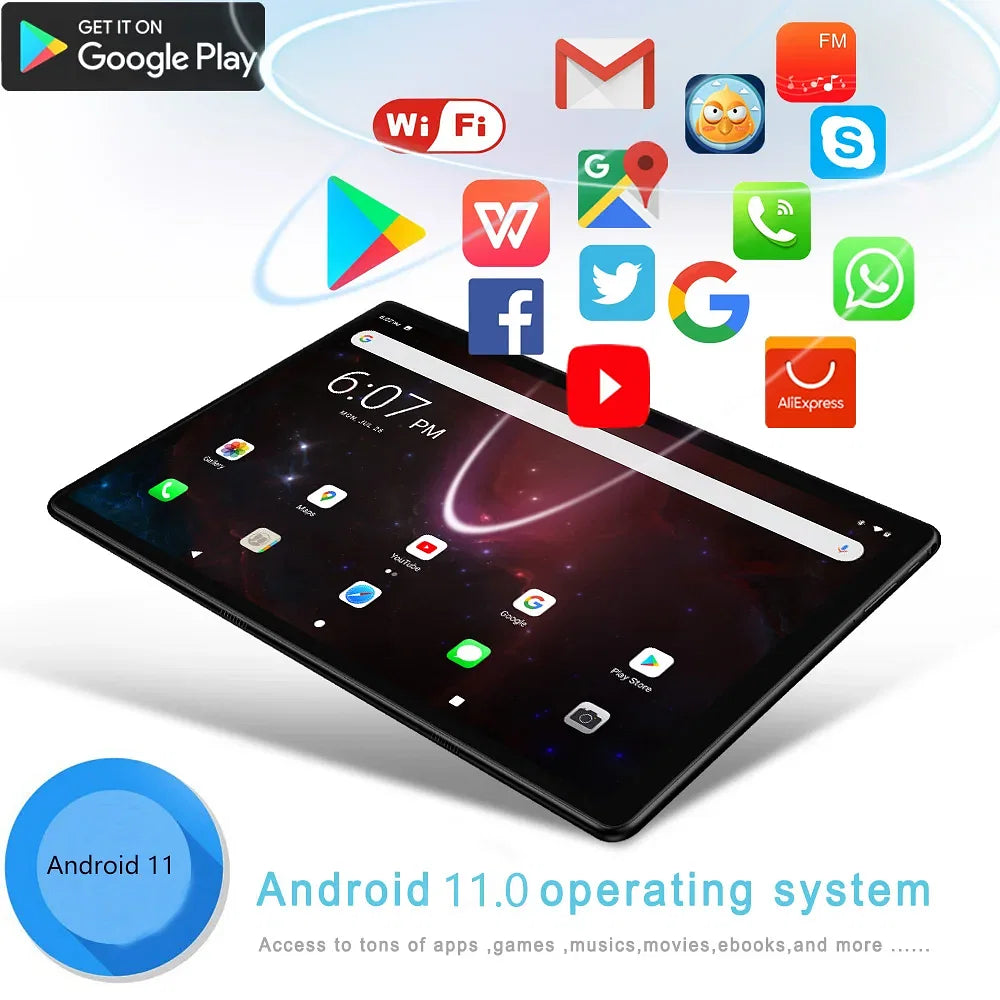 Color: Black, Bundle: Bundle 2 - New 10.1 Inch Android Tablet Pc Google Play Dual Cameras Octa Core Dual SIM Phone Call Tablets Bluetooth Wifi 4GB RAM 64GB ROM