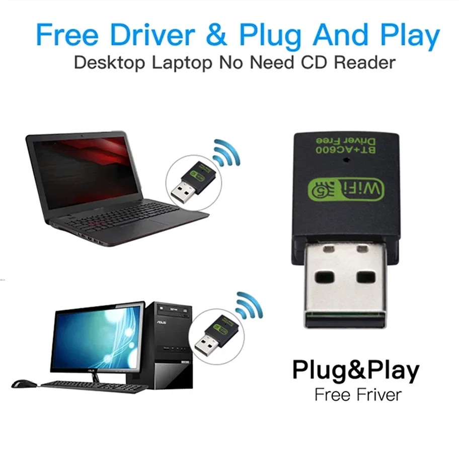 Color: Black, Ships From: CHINA - 600Mbps USB WiFi Bluetooth Adapter Dual Band 2.4Ghz 5.8Ghz Wireless External Receiver Mini WiFi Dongle for PC Laptop Desktop