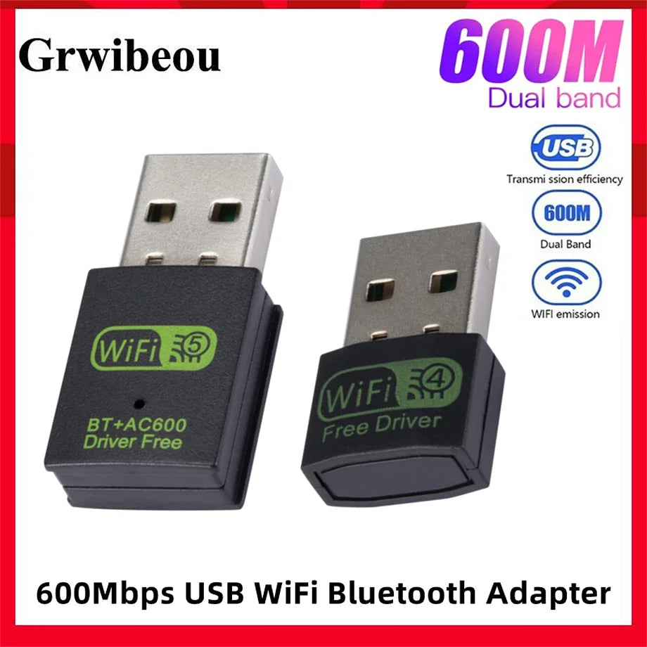 Color: Black, Ships From: CHINA - 600Mbps USB WiFi Bluetooth Adapter Dual Band 2.4Ghz 5.8Ghz Wireless External Receiver Mini WiFi Dongle for PC Laptop Desktop