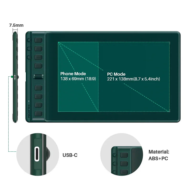 Color: Army Green, Ships From: canada - Huion Inspiroy 2 M H951P Graphics Tablets 8.7x5.4 inch PenTech 3.0 Digital Drawing Pen Tablet 8 Express Keys With 3 Group Key