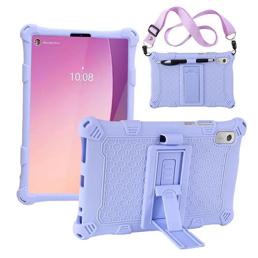 Color: Blue, Size: sixteen - For Lenovo Tab M9 TB-310FU 2023 Soft Bubble Case Kids Shockproof Kickstand Tablet Cover Funda Capa Coque With Shoulder Straps