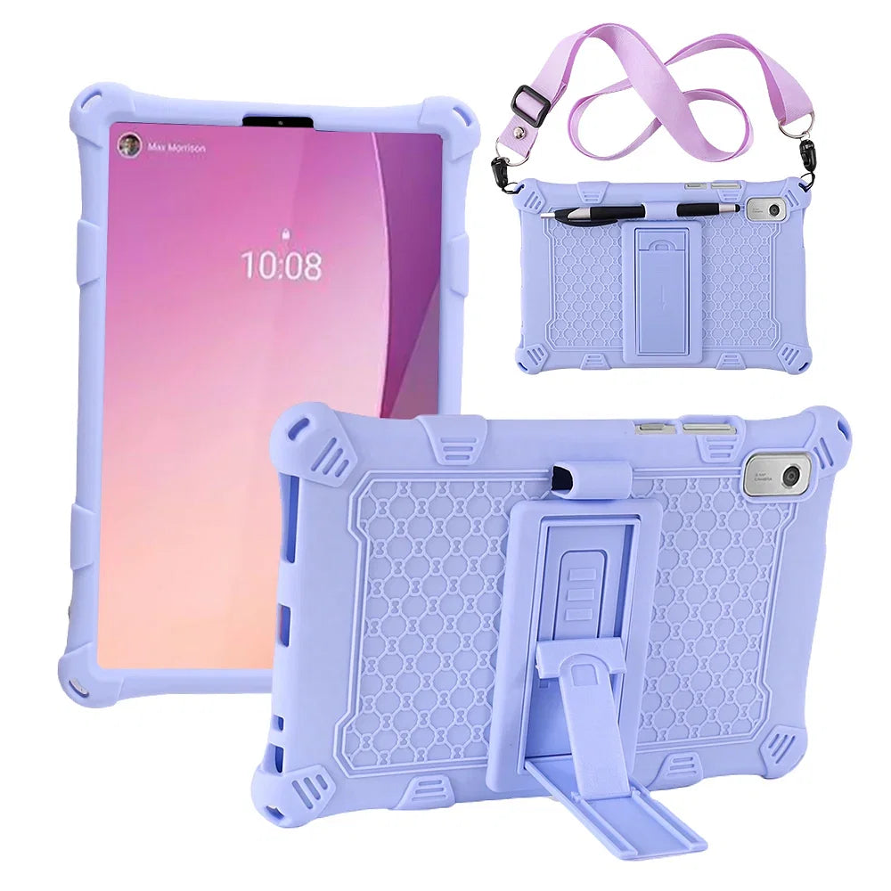 Color: WHITE, Size: sixteen - For Lenovo Tab M9 TB-310FU 2023 Soft Bubble Case Kids Shockproof Kickstand Tablet Cover Funda Capa Coque With Shoulder Straps