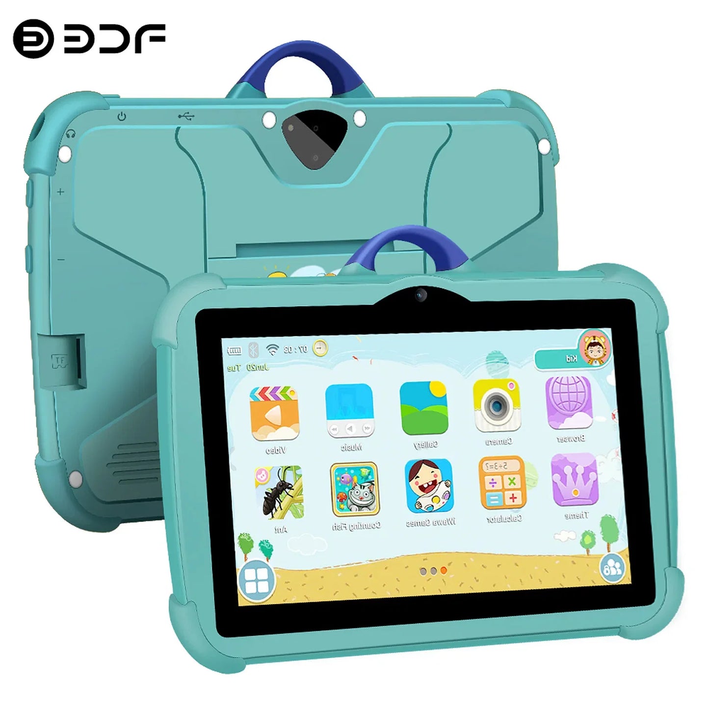 Color: Yellow, Bundle: Bundle 1 - New 7 Inch Google Learning Education Games Kids' tablet Quad Core 4GB RAM 64GB ROM 5G WiFi Tablets Cheap Simple Children's Gifts