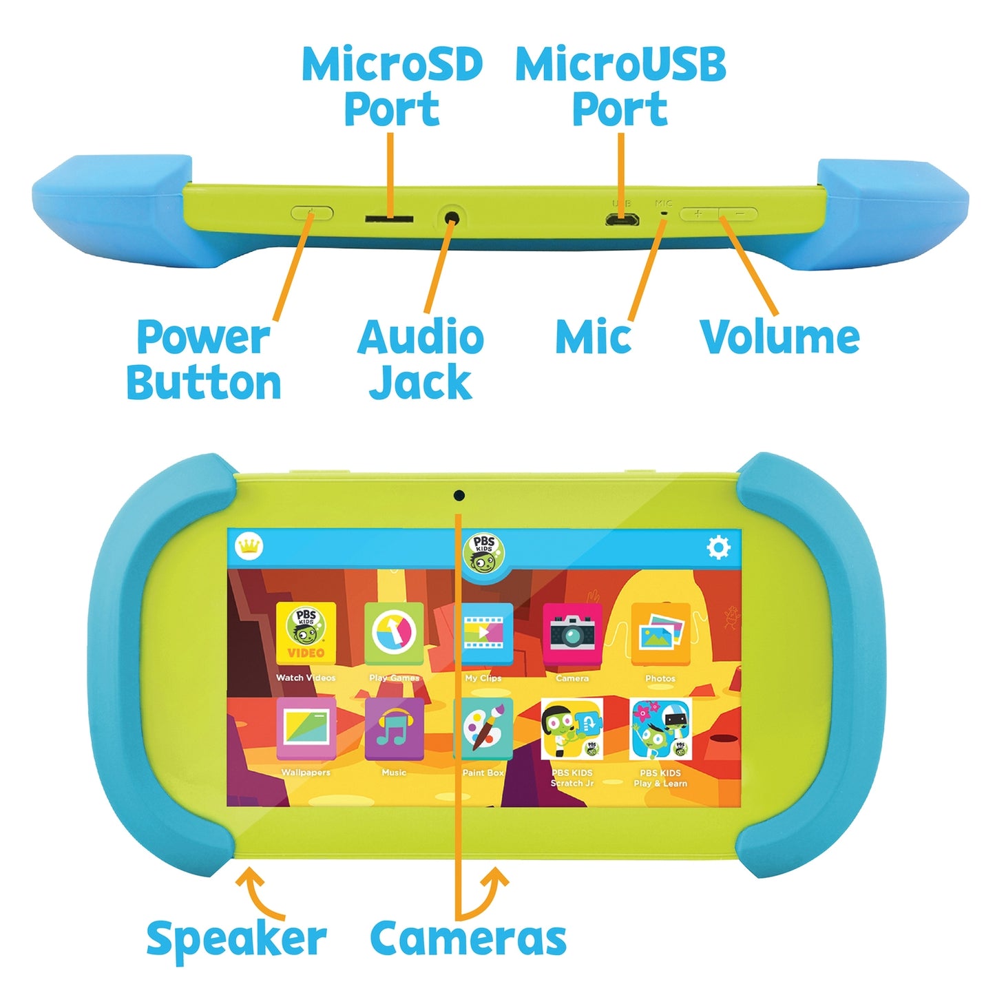 PBS KIDS PBKRWM5410 Playtime Pad 7-Inch HD Kids Tablet with Bluetooth and Front and Back Cameras