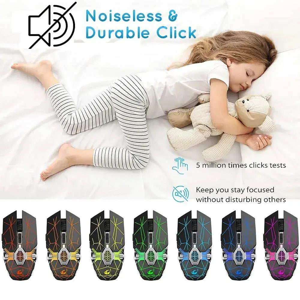 Wireless Gaming Mouse Rechargeable RGB Lights Adjustable DPI Quiet Click Auto Sleep Ergonomic for Gaming Or Working