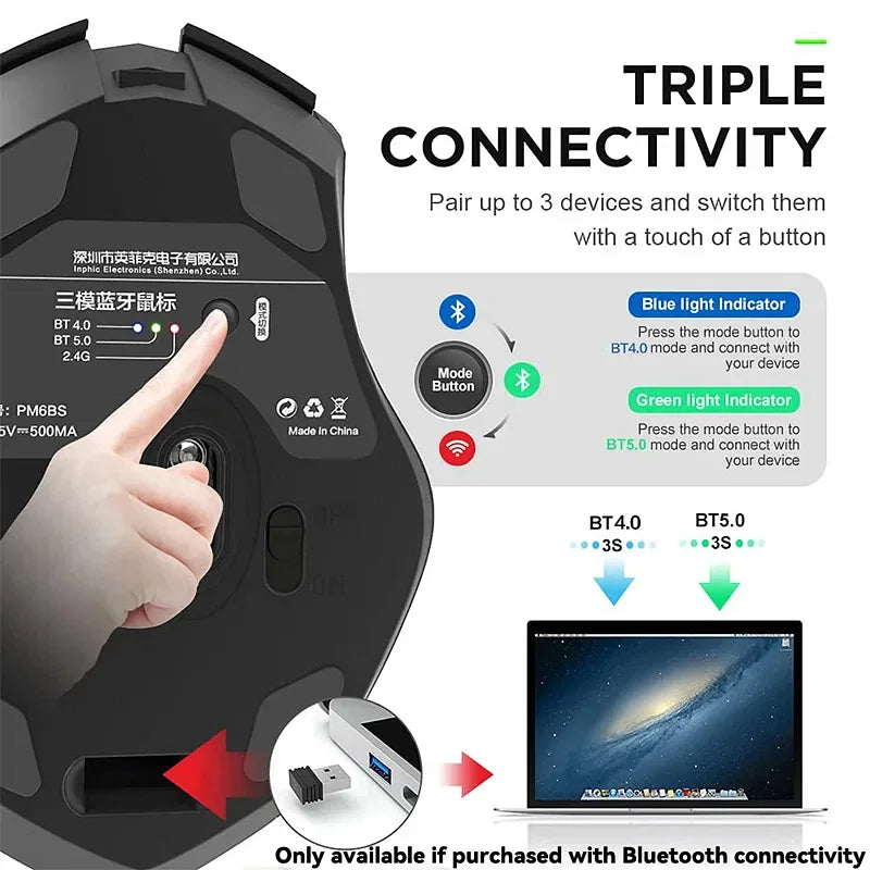 Color: Black - Bluetooth Compatible Mouse Rechargeable 2.4G INPHIC PM6 Wireless Mouse Office Mute Support PC Laptop Tablet Smartphone Universal