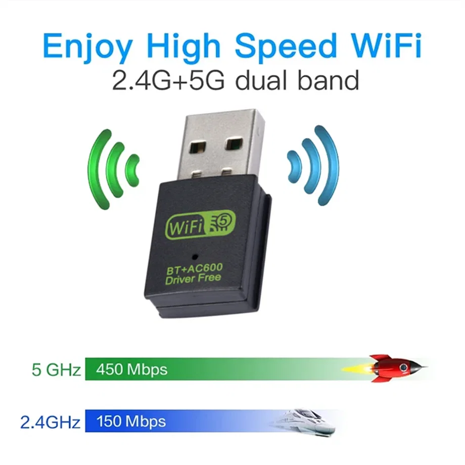 Color: Black, Ships From: CHINA - 600Mbps USB WiFi Bluetooth Adapter Dual Band 2.4Ghz 5.8Ghz Wireless External Receiver Mini WiFi Dongle for PC Laptop Desktop