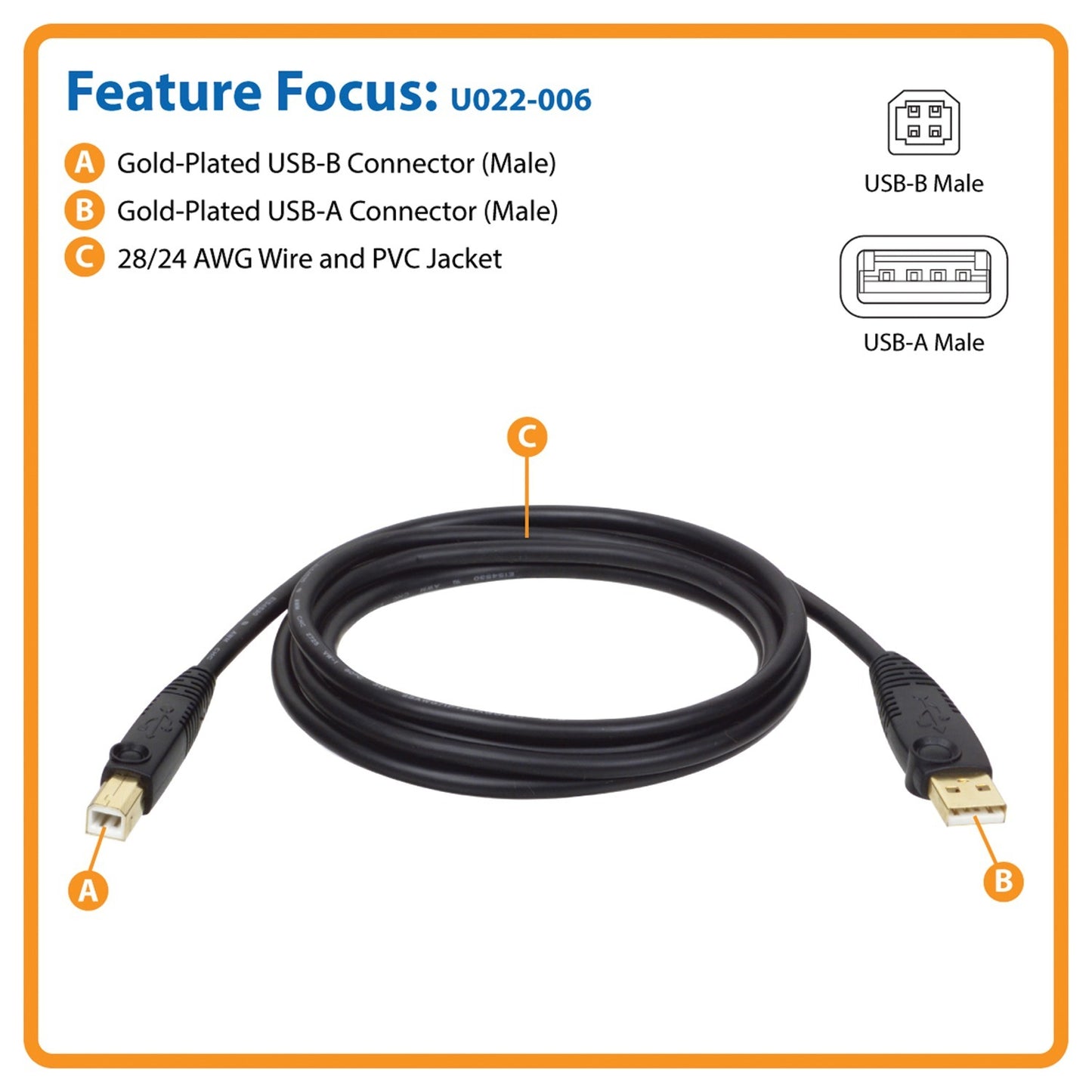 Tripp Lite U022-006 A-Male to B-Male USB 2.0 Cable (6ft)